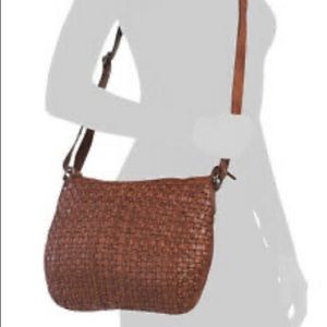 Vilenca Holland Genuine Leather Cognac Woven Zippered Crossbody Purse
